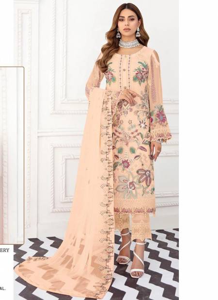 Peach Colour RAMSHA R-504 NX Festive Wear Heavy Georgette Pakistani Salwar Suit Collection R-504C